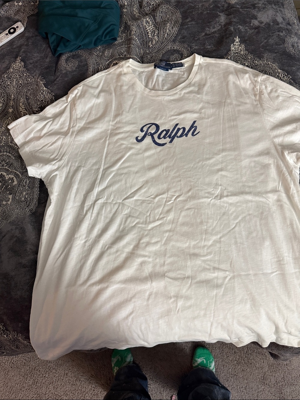 Ralph Lauren White Short Sleeve Tee with Navy Script